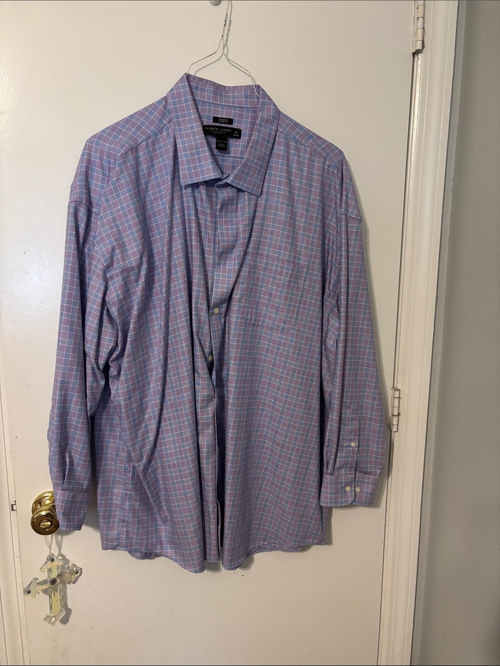 Pronto uomo Men's Lavender and Blue Plaid Dress Shirt